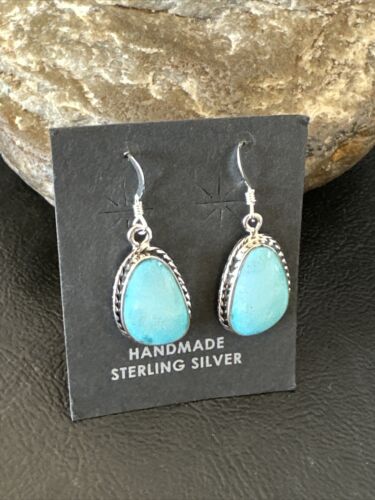 Navajo Blue Ridge Turquoise Dangle Earrings | Sterling Silver | Authentic Native American Handmade | 16512