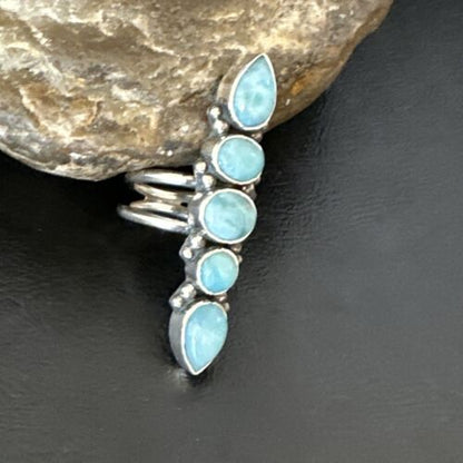 Navajo Blue Larimar Multi-Stone Ring | Authentic Native American Sterling Silver | Multi-Stone | Sz 9.5 | 15974