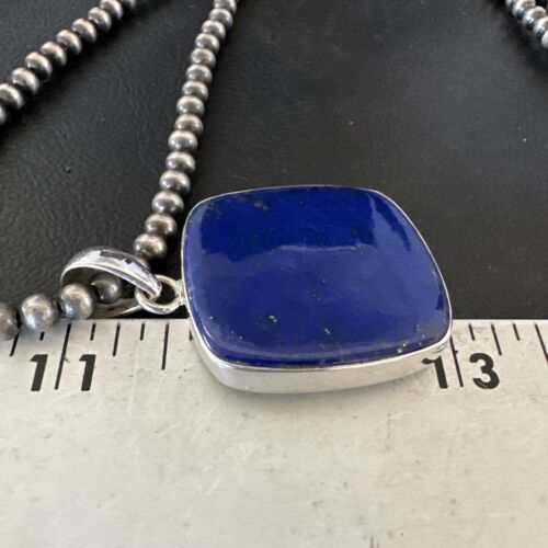 Navajo Blue Lapis Pendant with Pearls | Sterling Silver Necklace | 20" | Authentic Native American Handmade | 16665
