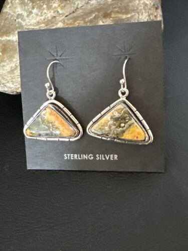 Navajo Bumblebee Jasper Earrings | Sterling Silver | Authentic Native American Handmade | 15836