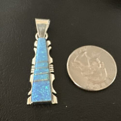 Blue Opal Inlay Pendant Necklace | Navajo Sterling Silver | Authentic Native American Jewelry | 18" | SF 15673