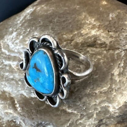 Navajo Blue Kingman Turquoise Ring | Sterling Silver | Sz 7.5 | Authentic Native American Handmade | 15894