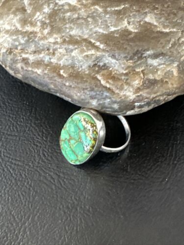 Navajo Green Mojave Turquoise Ring | Sterling Silver | Sz 8 | Authentic Native American Handmade | 15589
