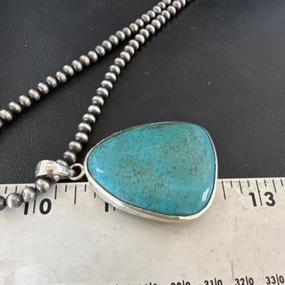 Men's Navajo Blue Spiderweb Turquoise Pendant Necklace | Sterling Silver | Native American Handmade | 16205