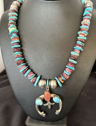 Navajo Men's Turquoise Purple Spiny Naja Pendant Necklace | Sterling Silver | 16967