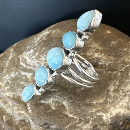 Navajo Blue Larimar Multi-Stone Cluster Ring | Authentic Native American Sterling Silver | Multi-Stone | Sz 7.5 | 17557