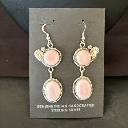 Navajo Pink Conch Shell Dangle Earrings | Sterling Silver | Authentic Native American Handmade | 17194