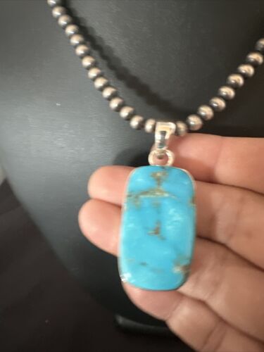 Blue Kingman Turquoise Pendant | Navajo Pearls | Sterling Silver Necklace 20" | 16696
