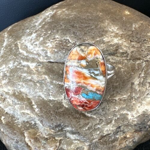 Navajo Turquoise Spiny Oyster Ring | Sterling Silver | Sz 8 | Authentic Native American Handmade | 16615 - Masha USA