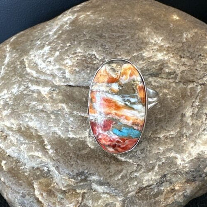 Navajo Turquoise Spiny Oyster Ring | Sterling Silver | Sz 8 | Authentic Native American Handmade | 16615 - Masha USA