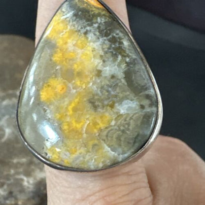 Navajo Yellow Bumblebee Jasper Ring | Sterling Silver | Sz 11 | Authentic Native American Handmade | 16055