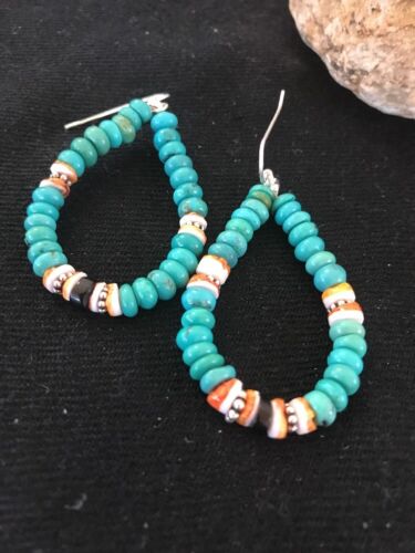 Navajo Sterling Silver Turquoise Spiny Oyster Earrings | Southwestern | 3796