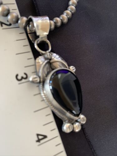 Native American Men's Navajo Pearls Necklace with Black Onyx Pendant | Sterling Silver | 13098