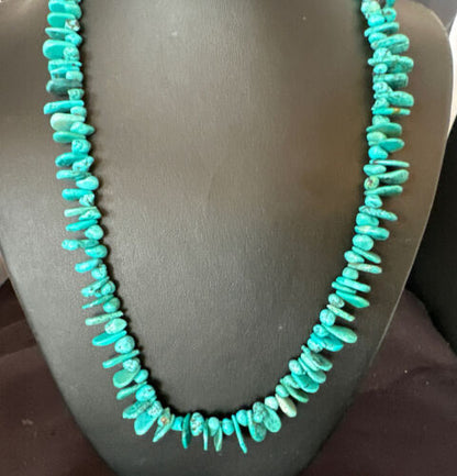 Navajo Blue Nugget Turquoise Bead Necklace | Sterling Silver Pearls | 20" | Authentic Native American Handmade | 16520