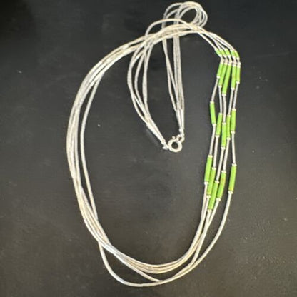 Navajo Green Gaspeite Heishi Bead Necklace | 5 Strand | Sterling Silver | 25" | 15133