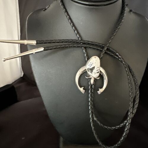 Men's Naja White Buffalo Turquoise Bolo Tie | Navajo Sterling Silver | Authentic Native American Handmade | 15274