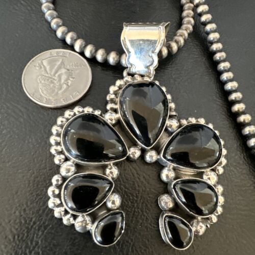 Men's Black Onyx Naja Pendant Necklace | Navajo Pearls | Sterling Silver | Authentic Native American Handmade | 16102