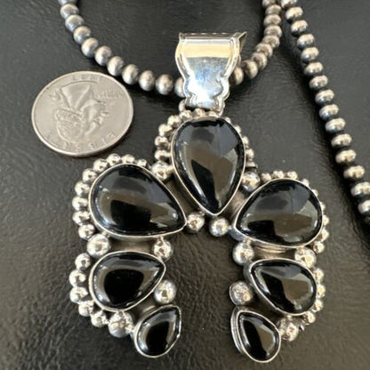 Men's Black Onyx Naja Pendant Necklace | Navajo Pearls | Sterling Silver | Authentic Native American Handmade | 16102