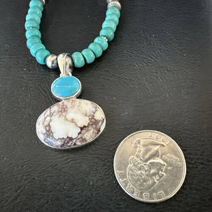 Navajo Wild Horse | Blue Kingman Turquoise Pendant Necklace | Sterling Silver | Native American Handmade | 17572
