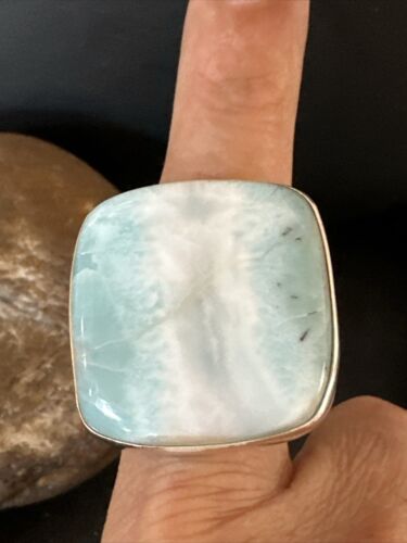 Navajo Blue Larimar Ring | Sterling Silver | Sz 9.5 | Authentic Native American Handmade | 17587