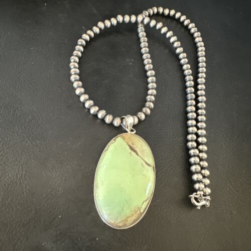Navajo Green Gaspeite Pendant Necklace | Sterling Silver | Authentic Native American Handmade | 15484