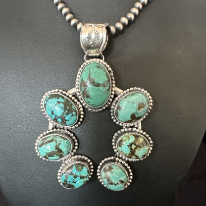 Men's Blue Turquoise Naja Pendant | Navajo Pearls Sterling Silver Necklace | Authentic Native American Handmade | 16180 - Masha USA