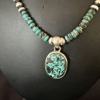 Men's Blue Spiderweb Turquoise Pendant Necklace | Navajo Sterling Silver | Authentic Native American Handmade | 17083
