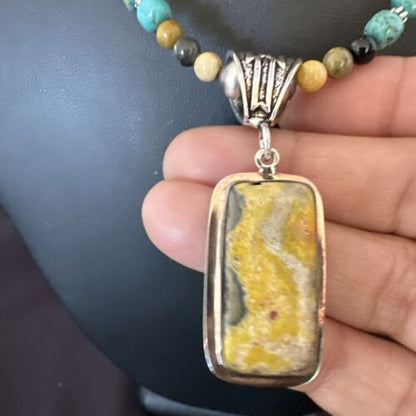 Men's BumbleBee Jasper Pendant Necklace | Navajo Pearls | Sterling Silver | Authentic Native American | 16881