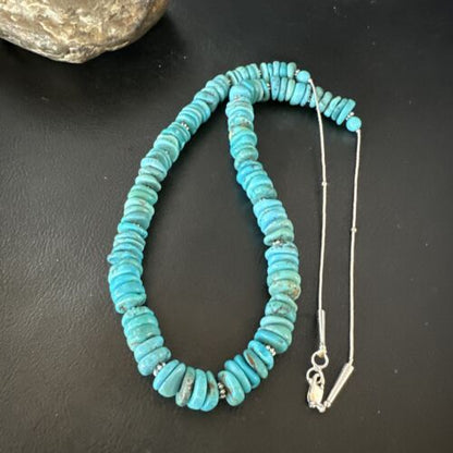 Men's Navajo Blue Turquoise Heishi Necklace | Sterling Silver | 24" | Authentic Native American Handmade | 15767