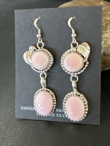 NWT Navajo Pink Conch Shell Dangle Earrings | Sterling Silver | Authentic Native American Handmade | 17217