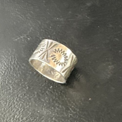 Navajo Stamped Wide Band Ring | Sterling Silver | Sz 5 | Authentic Native American Handmade | 15295