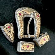 14k Gold Rubies Ranger Belt Buckle | Sterling Silver | Navajo Handmade | 16968