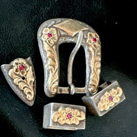A 14k Gold Rubies Hollands San Angelo Ranger Belt Buckle Sterling Silver 16968