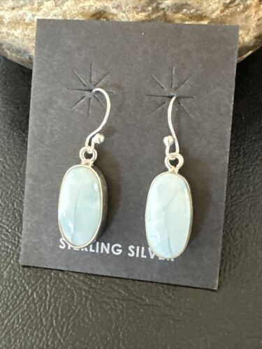 Navajo Blue Larimar Dangle Earrings | Sterling Silver | Authentic Native American Handmade | 17296 - Masha USA