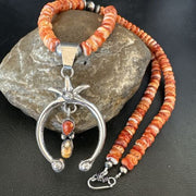 Navajo Red Spiny Oyster Naja Pendant Necklace | Sterling Silver | 23" | Authentic Native American Handmade | 17659