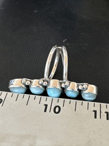 Navajo Women's Cluster Blue Larimar Ring | Authentic Native American Sterling Silver | Multi-Stone | Sz 8.5 | 15940