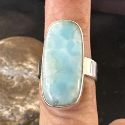 Navajo Blue Larimar Ring | Sterling Silver | Sz 7 | Authentic Native American Handmade | 17662