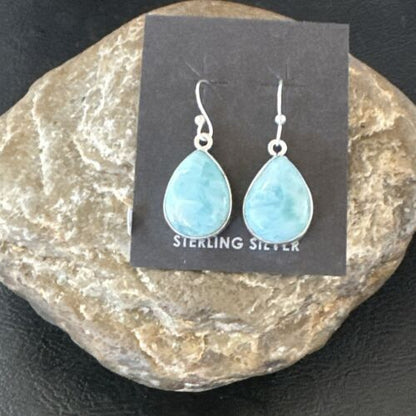 Navajo Blue Larimar Dangle Earrings | Sterling Silver | Authentic Native American Handmade | 17290