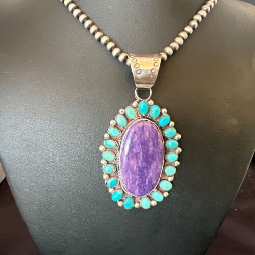 Navajo Purple Charoite Turquoise Pendant Necklace | Sterling Silver | Multi-Stone | 17145