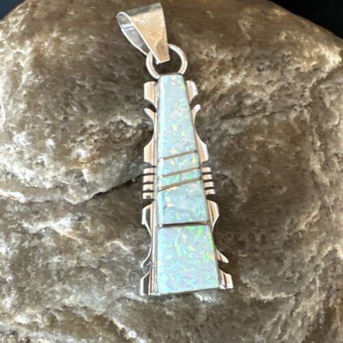 Navajo White Opal Inlay Pendant | Sterling Silver | Authentic Native American Handmade | 15678