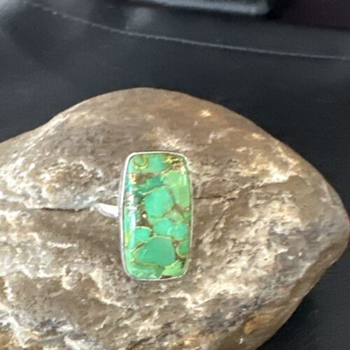 Navajo Green Mojave Turquoise Ring | Sterling Silver | Sz 8 | Authentic Native American Handmade | 16054