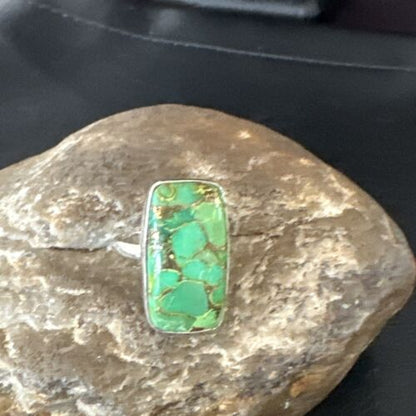Navajo Green Mojave Turquoise Ring | Sterling Silver | Sz 8 | Authentic Native American Handmade | 16054