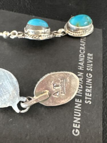 Kingman Turquoise Dangle Earrings | Navajo Sterling Silver | Authentic Native American Handmade | 14863