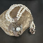 Navajo Old Pawn White Freshwater Pearl Sterling Silver Pendant Necklace | 14" Multi-Strand | 17369