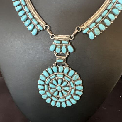 Navajo Blue Turquoise Choker Necklace | Sterling Silver | 17" | Authentic Native American Handmade | 15906