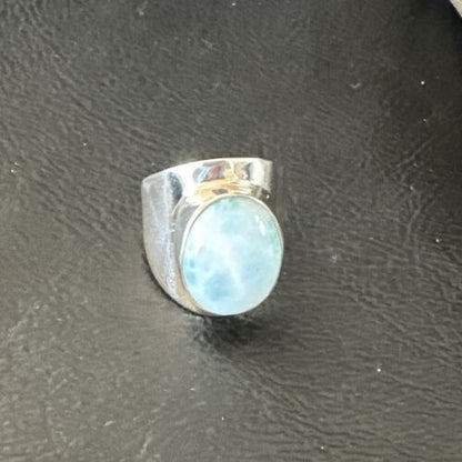 Navajo Blue Larimar Ring | Sterling Silver | Sz 7.5 | Authentic Native American Handmade | 17667