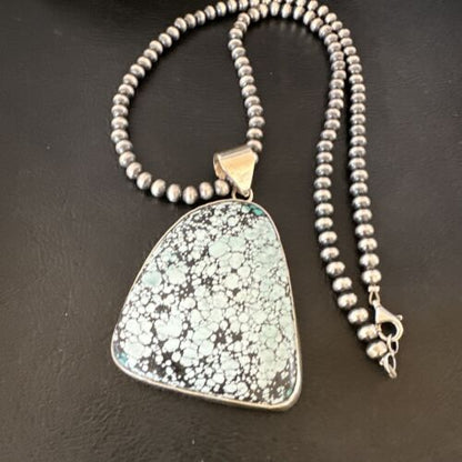 Men's Navajo Blue Spiderweb Turquoise Pendant Necklace | Sterling Silver | Native American Handmade | 16232
