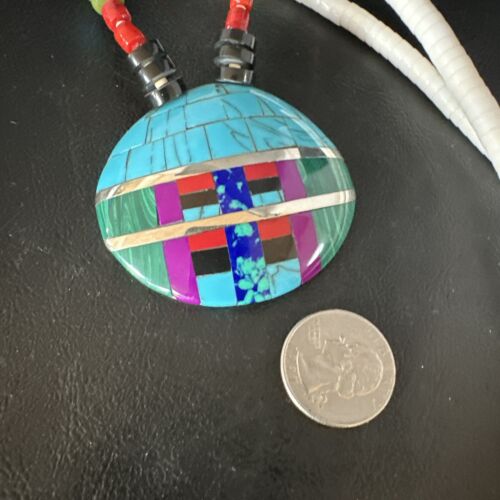 Santo Domingo Shell Turquoise Coral Inlay Necklace | Sterling Silver | 22" | Stabilized | 15324