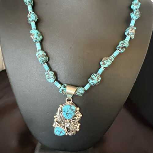 Navajo Kingman Turquoise Nugget Pendant | Sterling Silver Necklace | Multi-Stone | 21" | 17507
