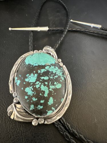 Men's Blue Spiderweb Turquoise Bolo Tie | Navajo Sterling Silver | Authentic Native American Handmade | 15009